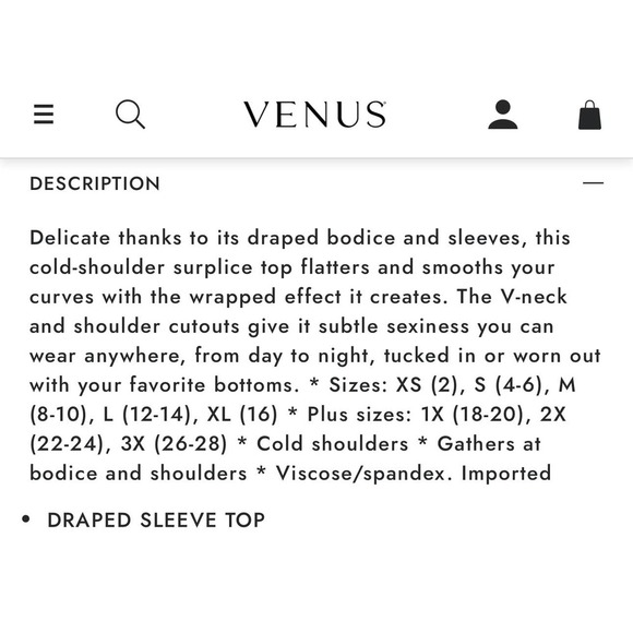 Venus Plus Size Draped SleeveTop in White Size 2X - Picture 2 of 10